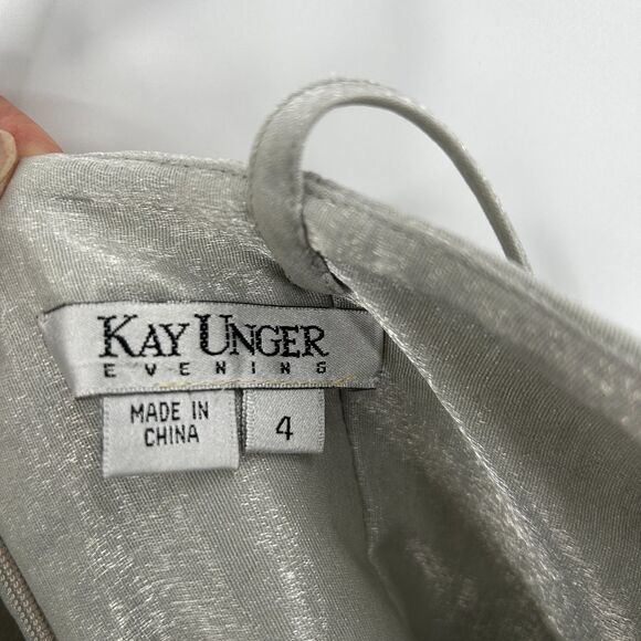 KAY UNGER Silver Metallic Spaghetti Strap Embellished Formal Mini Dress Size 4 - Picture 6 of 8